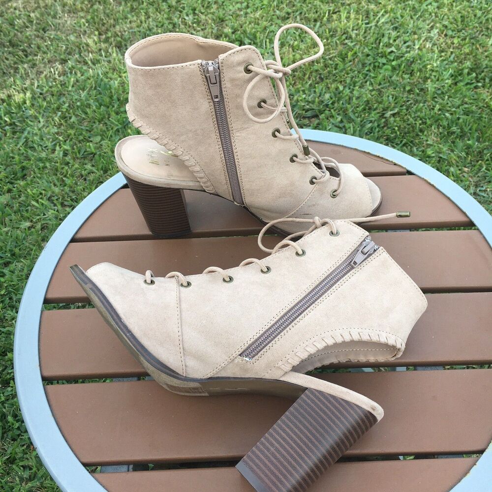 Mix No 6 Camona Cream Suede Lace Up Gladiator Sandals Block Heel Zip 10
